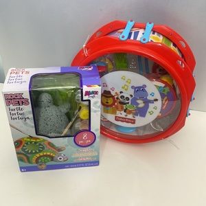 NWT Alex Craft Rock Pets Turtle Craft Kit 8 Piece & NWT Rainforest Band Drum Set